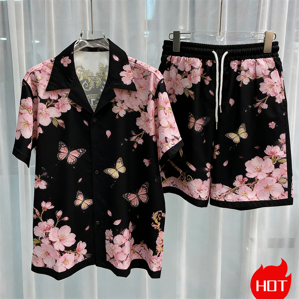 Summer Clothing Guys - デジタルプリントメンズセットファッションツーピースショートパンツセット高品質サマー半袖シャツユニセックスy2kシャツセットホームパジャマ