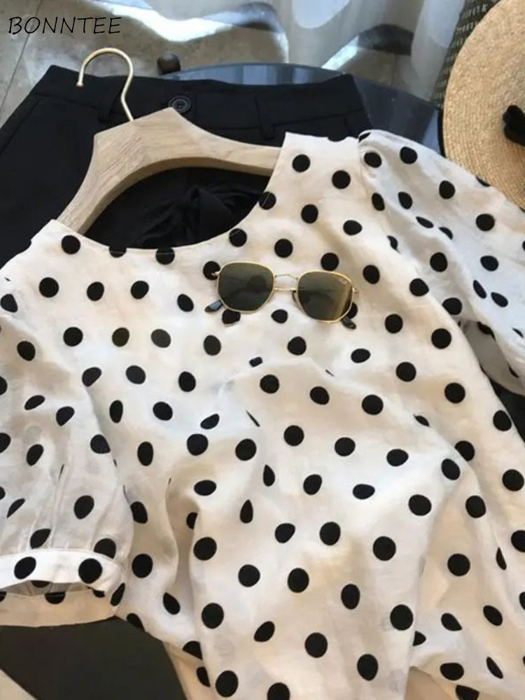Summer Clothing Holiday - 女性のためのエレガントなヴィンテージ水玉サマーブラウス,オフィス,休暇,ビーチスタイル,美的,毎日