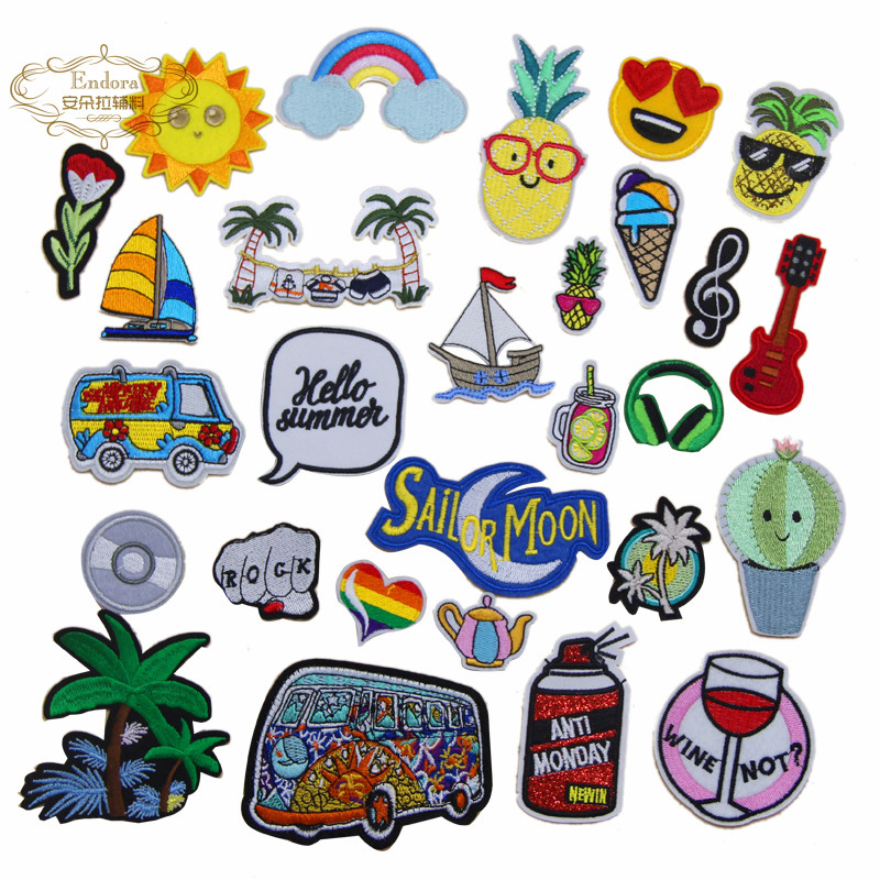 Summer Clothing Pictures - 新入荷 10枚入り ハローサマー パイナップル 刺繍ワッペン アイロン接着