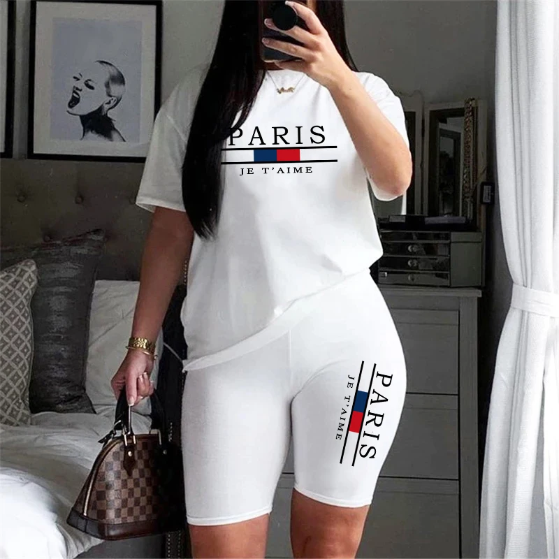 Quality Summer Clothing - 女性 Tシャツ新しい品質カジュアル女性服夏ツーピースセット O ネックショーツ毎日半袖トラックスーツホット販売