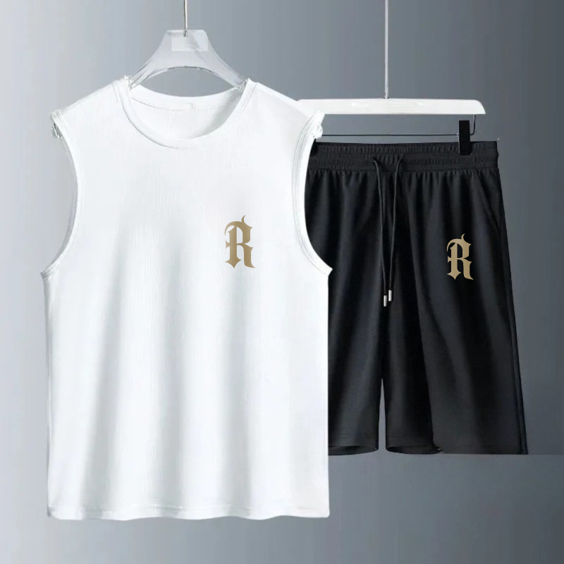Summer Clothing Us - メンズタンクトップセット 2026年夏 速乾性ビーチ・海辺ウェアセット スポーツウェア 通気性 オーバーサイズ