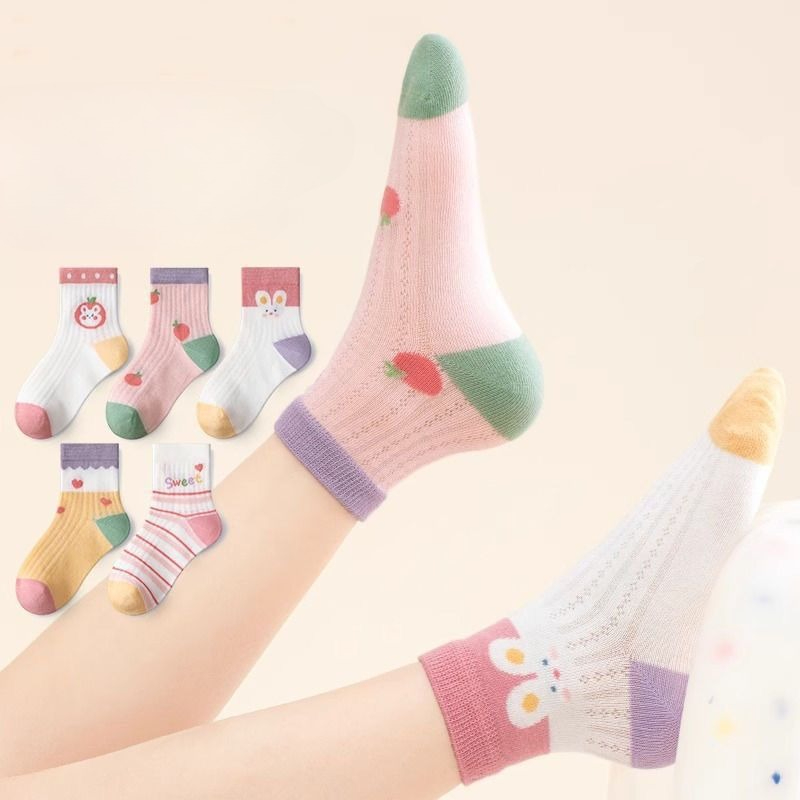 Summer Clothing Baby Girl - 子供靴下 5 ペア/ロット春夏綿女の子靴下かわいい漫画パターン子供のためのベビー少女服アクセサリー