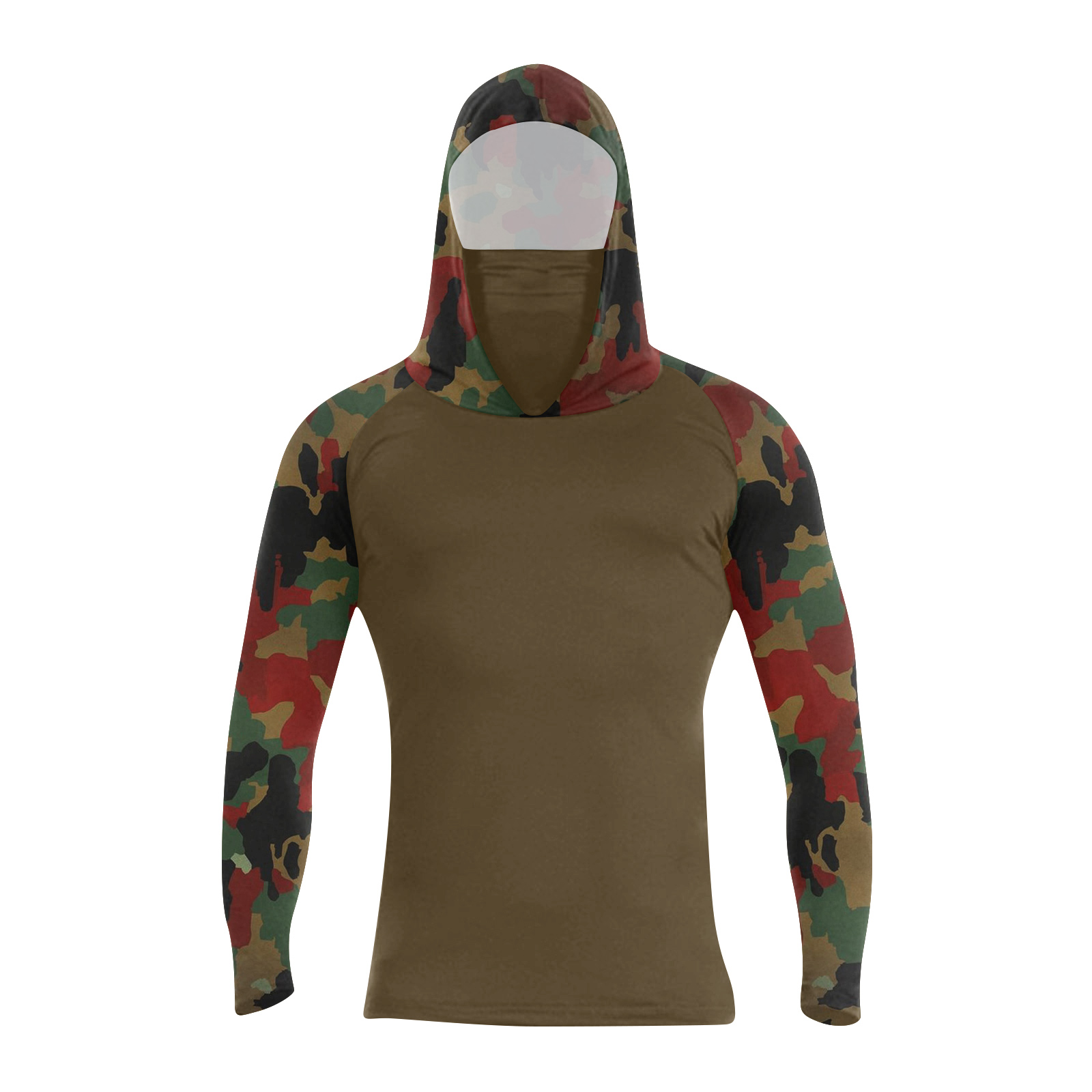 Summer Clothing Us - メンズ夏用プリント速乾長袖Tシャツ日焼け防止服釣りフィットネスフード付き長袖トップス