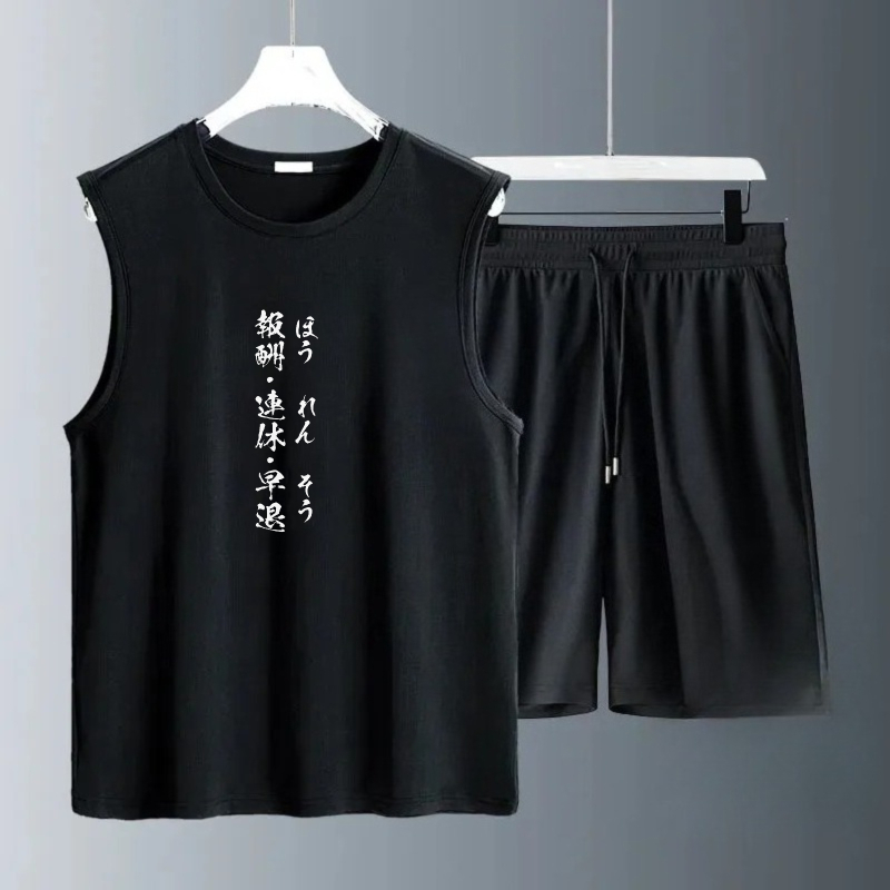 Summer Clothing Us - メンズタンクトップセット 2026年夏 速乾性 メンズセット クルーネック ビーチウェア