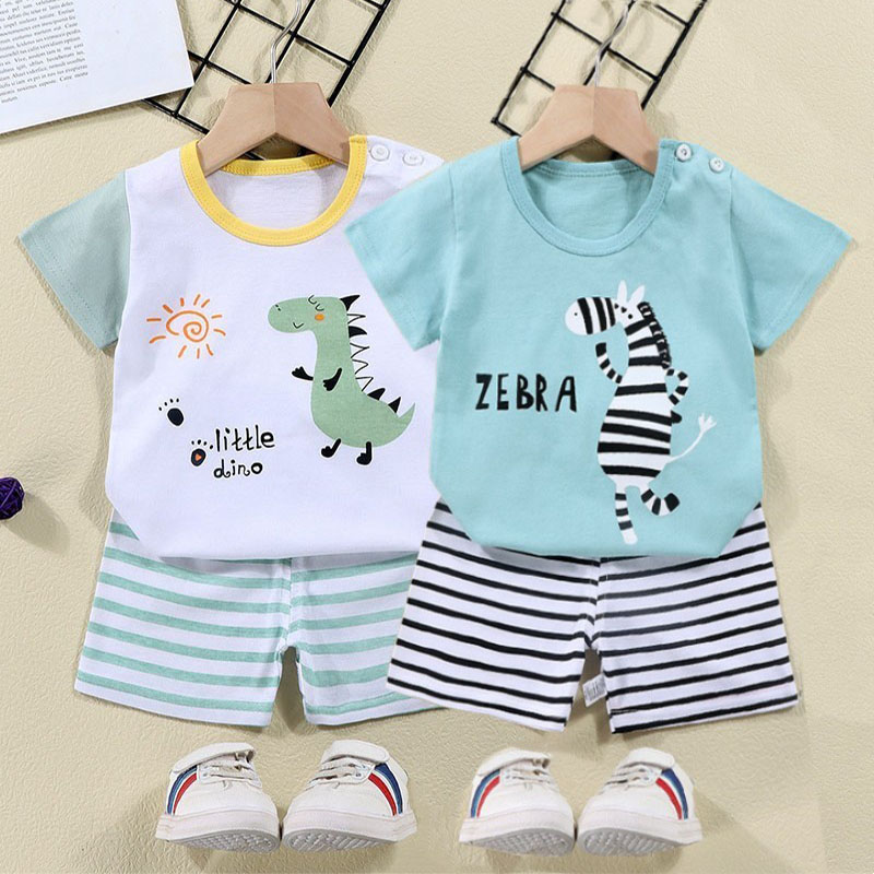 Summer Clothing Baby Girl - 綿 Tシャツ + ショーツ 2 ピーストラックスーツセット子供漫画ゼブラ恐竜プリント夏のスーツ子供男の子女の子ベビー