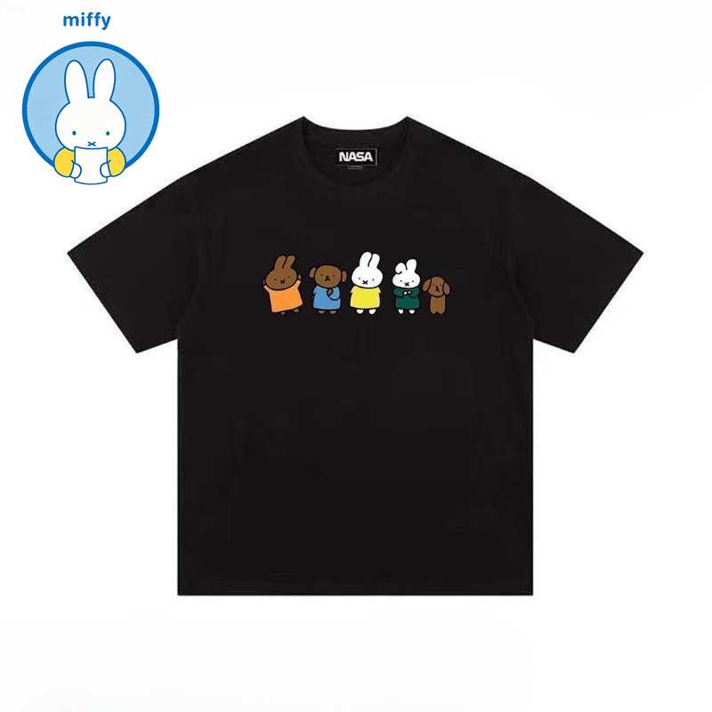 Summer Away Clothing Brand - かわいいミッフィーとのコラボレーション、キュートなミッフィー子犬プリントの純綿夏用半袖ユニセックスTシャツ