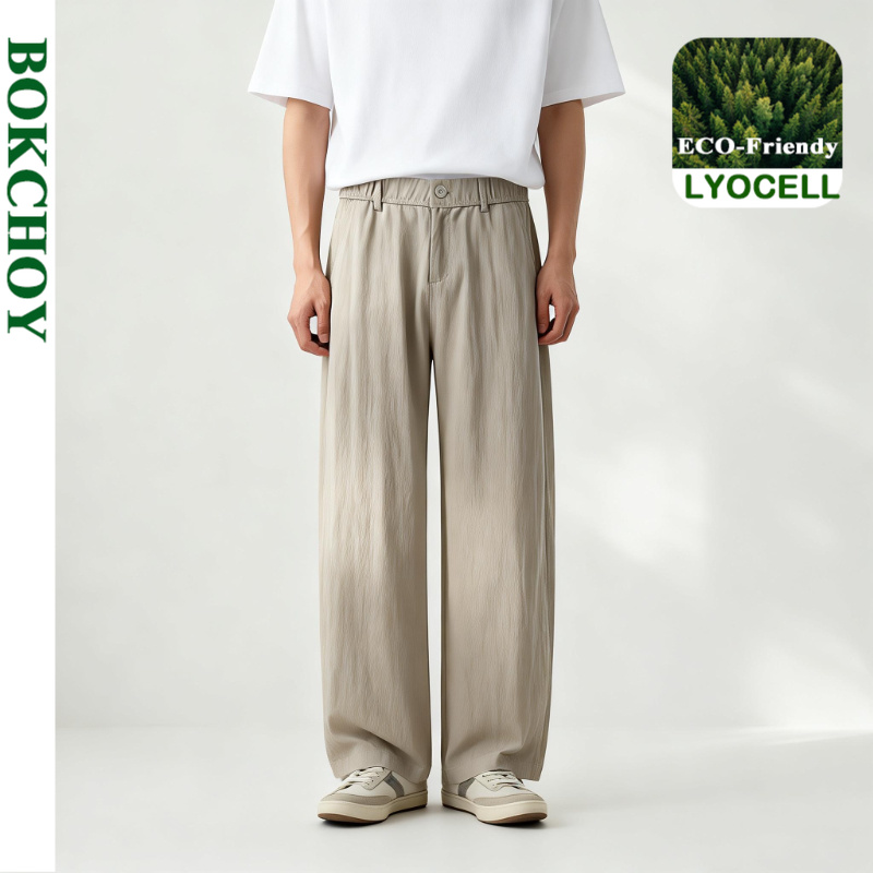 Summer Clothing Men Linen - 2026 春夏の新薄型リヨセル通気性リネンカジュアルパンツ男性服ソフト快適ビッグポケット男性ズボン LX6037
