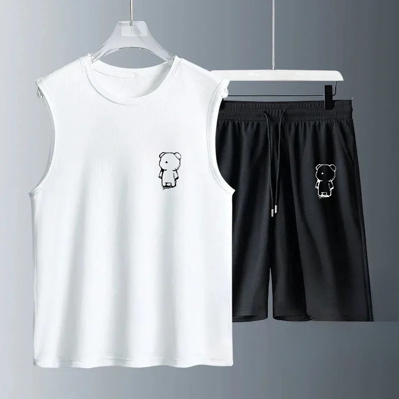 Summer Clothing Us - メンズタンクトップセット 2026年夏 速乾性スポーツウェア 通気性のあるランニングウェア オーバーサイズ ビーチスポーツ