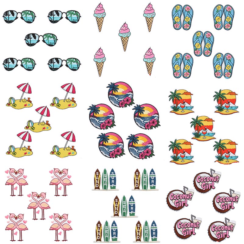 Summer Clothing Pictures - 10 個夏のビーチ波刺繍パッチ服漫画サーフボードパッチココナッツツリーアイアンでパッチ衣料用バッジ