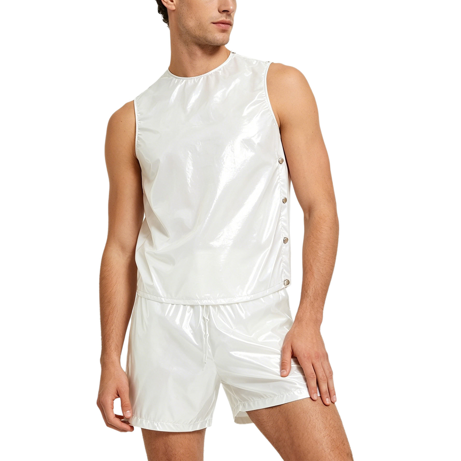 Summer Clothing Us - メンズ特別ニーズ防水汗止めトラックスーツタンクトップとサイドボタンボクサーショーツ2ピースセット適応服