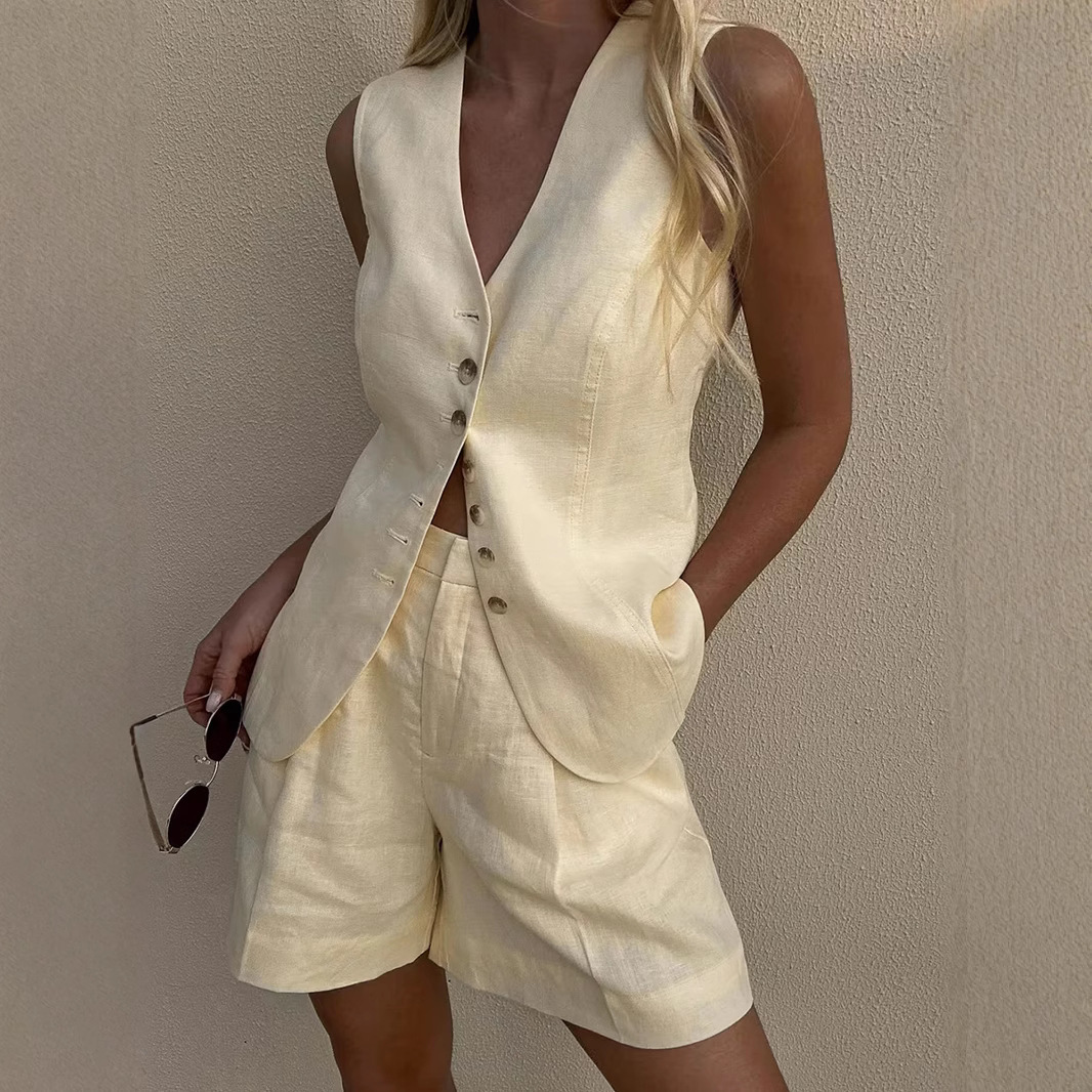 Summer Clothing Linen - Wolfeel コットンリネンシックカジュアルベストショーツセット女性のファッション通勤ノースリーブタンクトップルーズショーツスーツ夏新