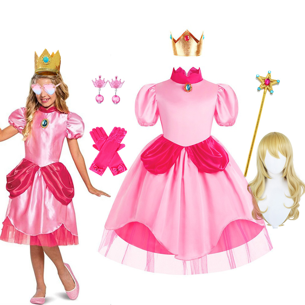 Summer Clothing For Kids Girls - ピーチコスチューム子供の誕生日プリンセスドレス女の子のためのハロウィンコスプレ子供女の子パーティードレス