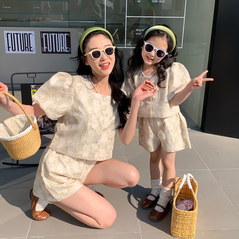 Summer Clothing Baby Girl - 母と娘のためのマッチングセット,母と娘の服,トップスとショーツ,2個