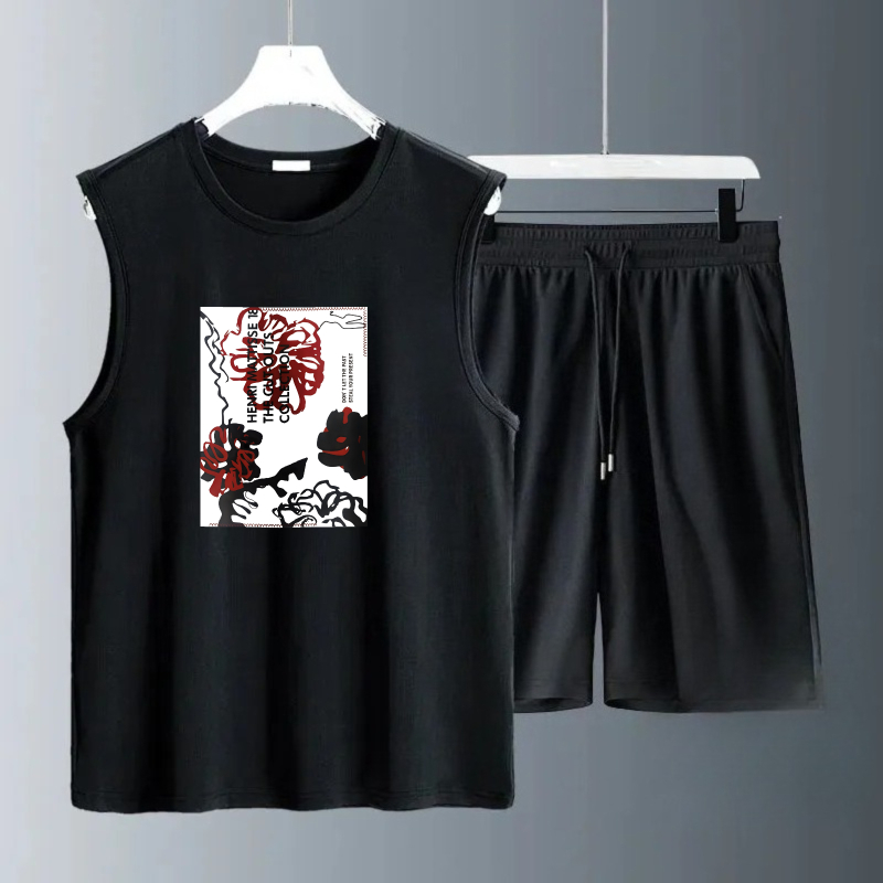 Summer Clothing Us - メンズタンクトップセット 2026年夏 速乾性衣料セット 2ピースセット オーバーサイズ スポーツウェア