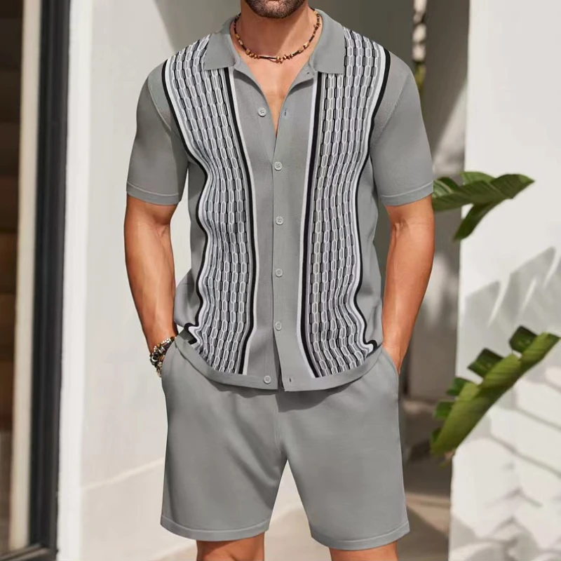 Quality Summer Clothing - 夏用メンズアイスシルク半袖ツーピースセット ビジネスカジュアル メンズスーツ メンズ服 高品質メンズツーピースセット ジムウェア
