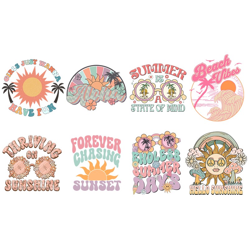 Summer Clothing Pictures - 熱転写プリントパッチ,衣類,DIY,ファッション,夏,カラフル,日没,Tシャツへのアイロン,ステッカー