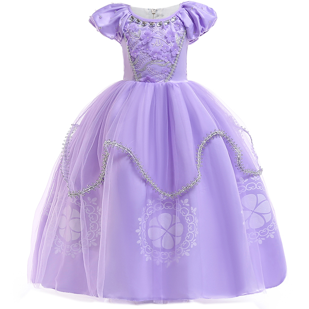 Summer Clothing For Kids Girls - 夏ソフィー女の子ドレス子供の日のパフォーマンス誕生日プリンセス子供ドレス女の子のための花紫チュール半袖ガウン