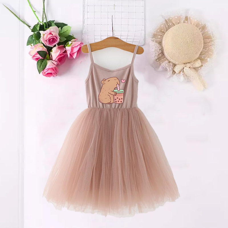 Summer Clothing Baby Girl - カピバラ女の子ドレスアニメプリントかわいい子供半袖ドレスファッション漫画夏ベビー子供服誕生日ギフト