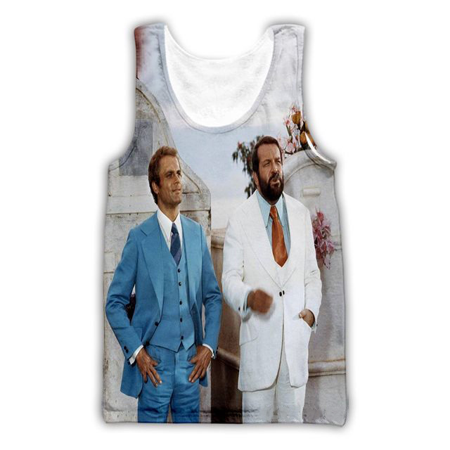 Summer Hill Clothing - バドスペンサーテレンスヒル 3D プリントタンクトップメンズストリート特大フィットネスジムベストノースリーブボディービルトップ男性服