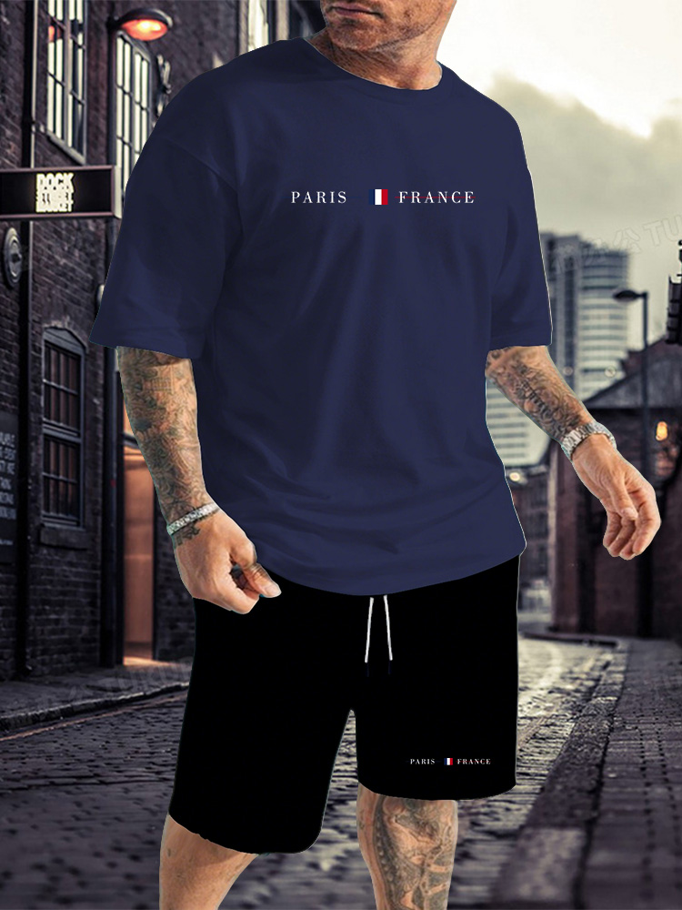 Summer Clothing Plus - メンズトラックスーツ上下セット Oネック半袖シャツ ショートパンツ ランニングウェア 大きいサイズ Tシャツ