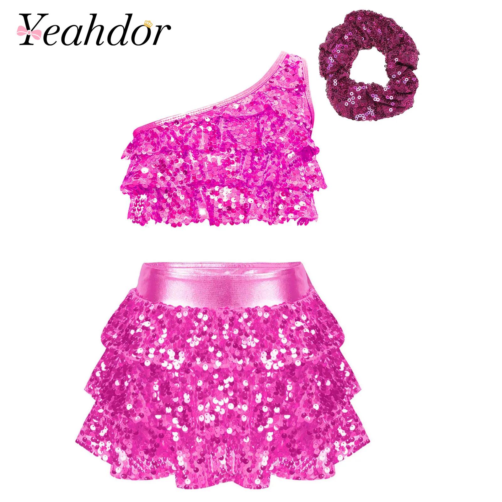 Summer Clothing For Kids Girls - キッズガールズ光沢のあるスパンコールラテンジャズダンス衣装パーティー衣装ステージパフォーマンス 2 枚ダンスウェア子供服セット