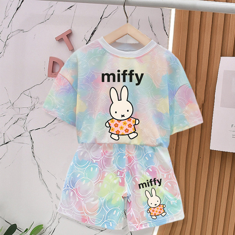 Summer Clothing Baby Girl - ミッフィーウサギの夏服セット女の赤ちゃん服かわいいプリントタイダイスミーレTシャツ子供半袖Tシャツショーツ2個