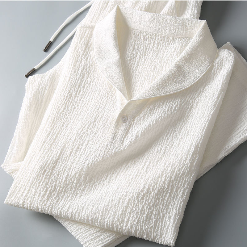 Summer Clothing Men Linen - 夏超薄型ツーピースアイスシルクリネンスーツメンズコットンリネン 2 点セットルーズフィットミッドスリーブ Tシャツスポーツウェア
