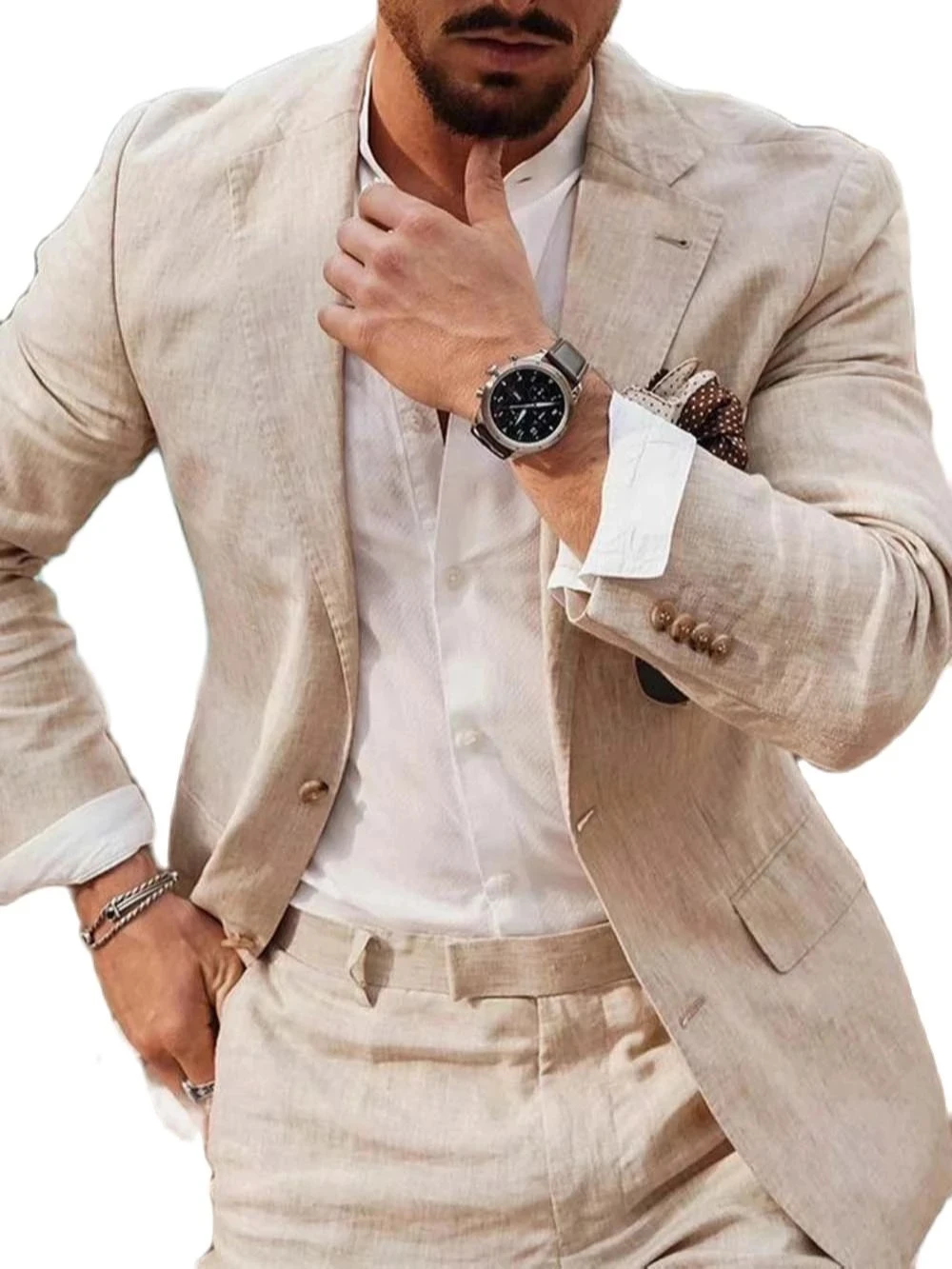 夏のビーチビジネスリネンメンズスーツ、オーダーメイド2ピース - Summer Clothing Men Linen のレビューと価格
