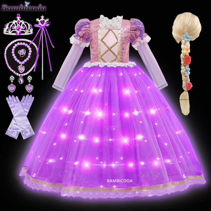 ラプンツェル姫 LED ライトアップドレス 女の子用 コスプ - Summer Light Clothing のレビューと価格