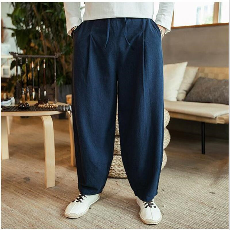 メンズワイドレッグリネンとコットンパンツ,ドローストリング付 - Summer Clothing Men Linen のレビューと価格