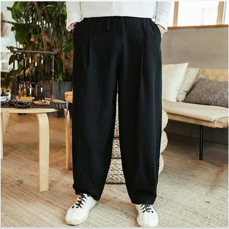メンズワイドレッグリネンとコットンパンツ,ドローストリング付 - Summer Clothing Men Linen のレビューと価格