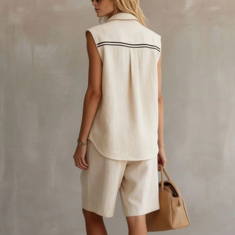 夏のファッション ソリッドリネンブレンド ツーピースセット  - Summer Clothing Linen のレビューと価格
