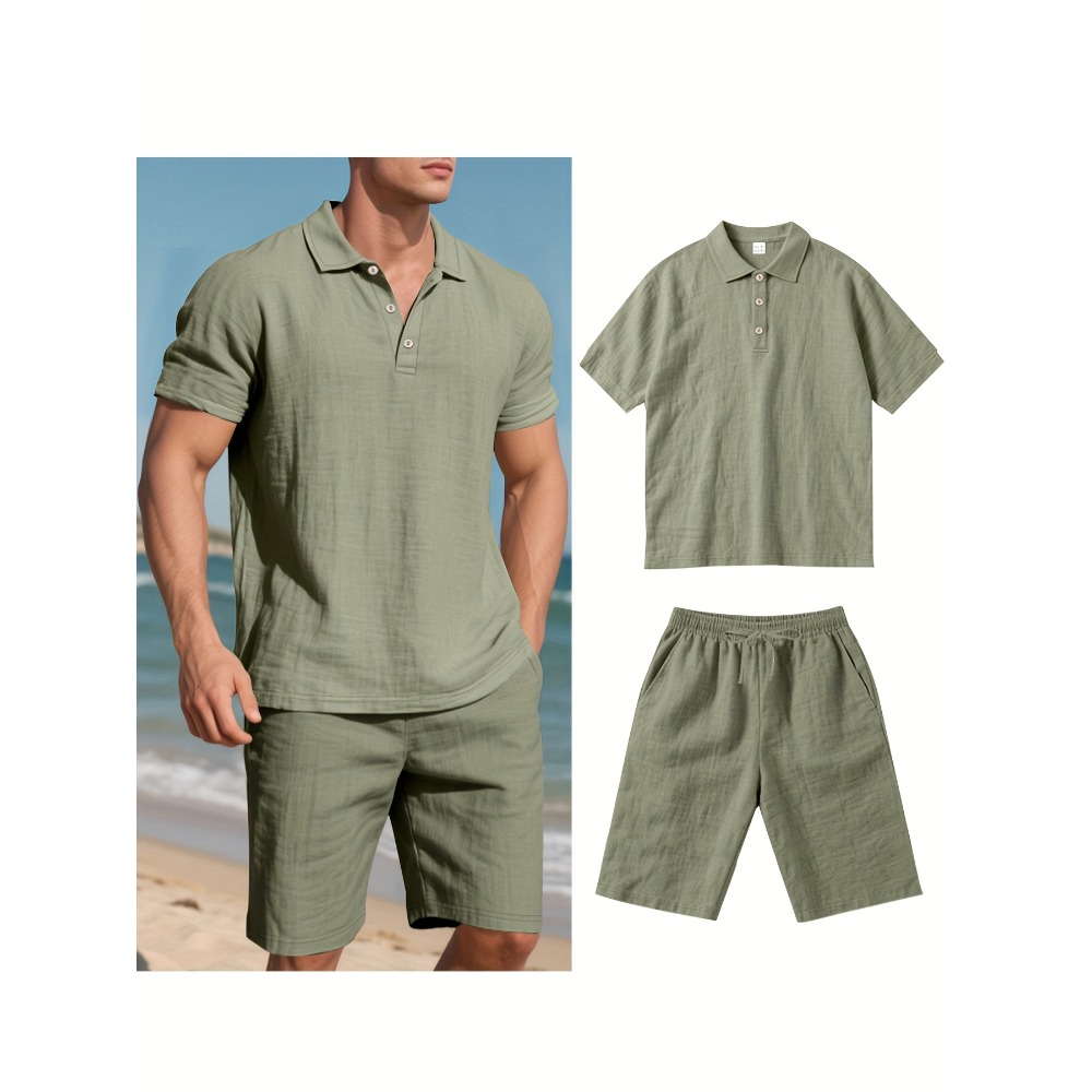夏のメンズスーツファッションリネンラペルボタン2ピースセット - Summer Clothing Men Linen のレビューと価格