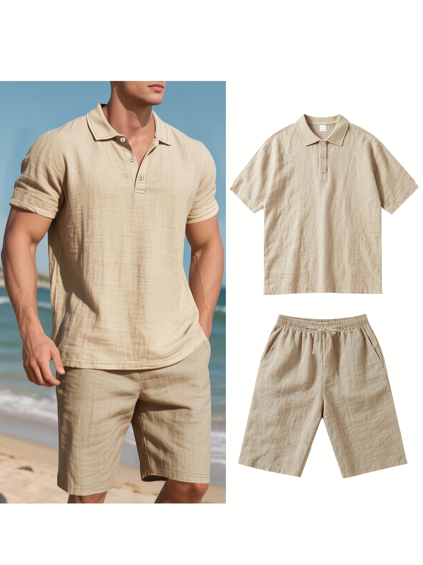 夏のメンズスーツファッションリネンラペルボタン2ピースセット - Summer Clothing Men Linen のレビューと価格