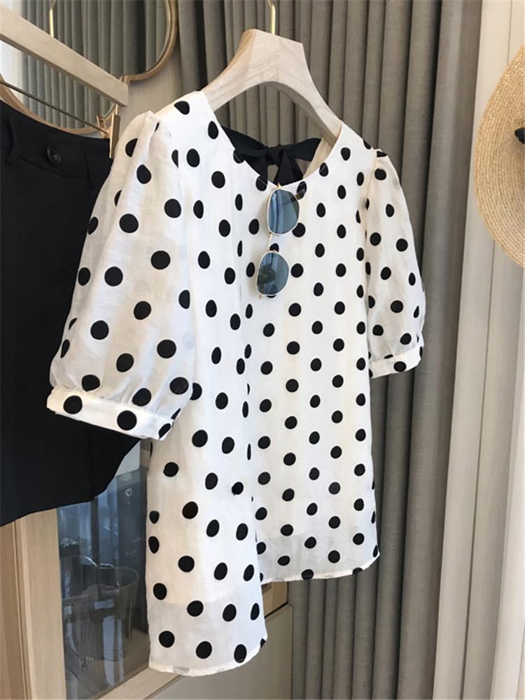 女性のためのエレガントなヴィンテージ水玉サマーブラウス,オフ - Summer Clothing Holiday のレビューと価格