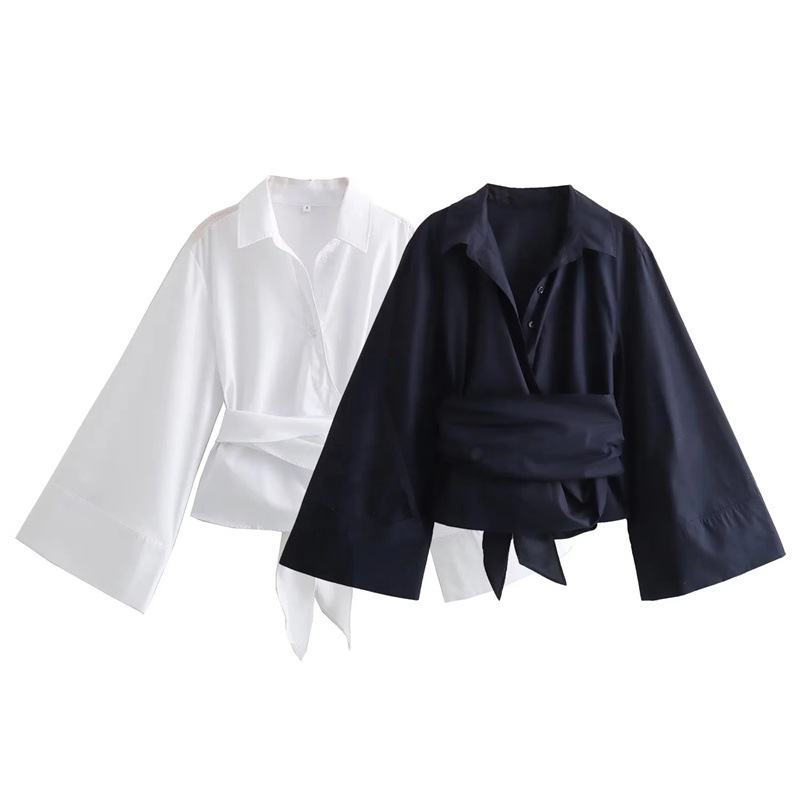 女性用長袖着物ブラウス,蝶ネクタイ付きブラウス,カジュアルな - Tie Front Shirt のレビューと価格