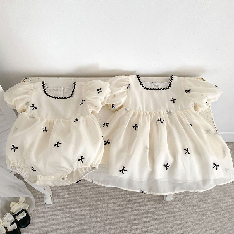 キッズ姉妹服夏の女の赤ちゃんドレス幼児女の子かわいい弓ガーゼ - Summer Clothing Baby Girl のレビューと価格