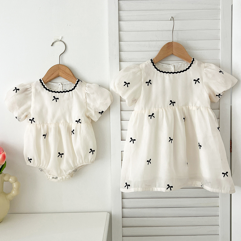 キッズ姉妹服夏の女の赤ちゃんドレス幼児女の子かわいい弓ガーゼ - Summer Clothing Baby Girl のレビューと価格