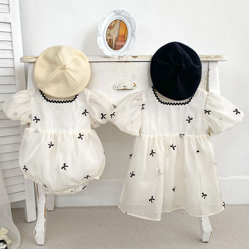 キッズ姉妹服夏の女の赤ちゃんドレス幼児女の子かわいい弓ガーゼ - Summer Clothing Baby Girl のレビューと価格