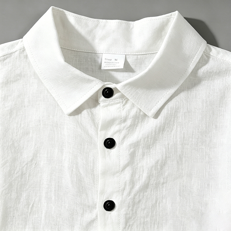 男性リネンツーピース衣装半袖ラペルボタンシャツ弾性ドロースト - Summer Clothing Linen のレビューと価格