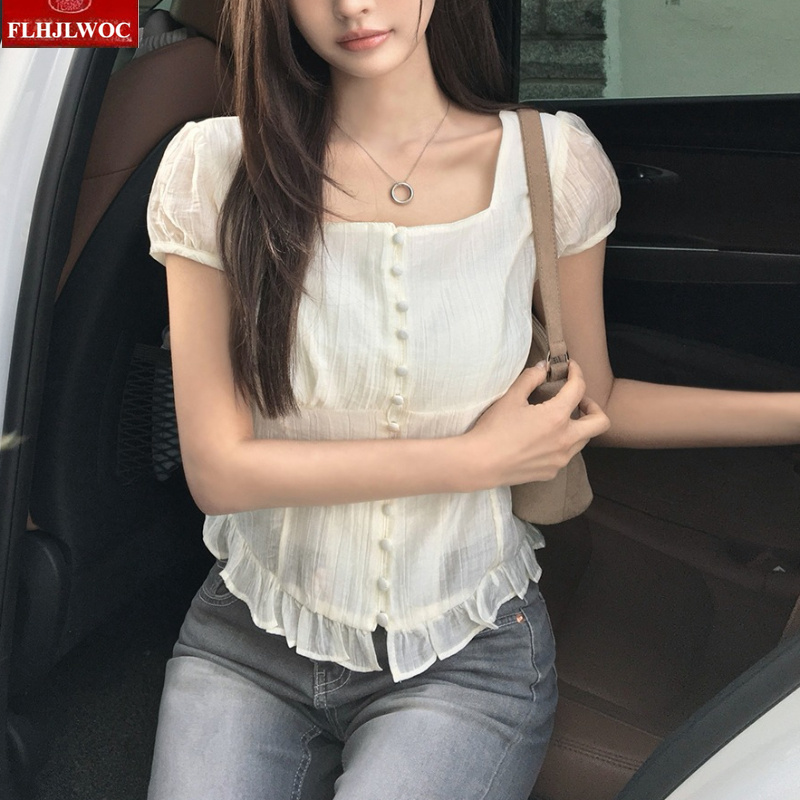 ショートレースアップ蝶ネクタイトップスブラウス新しい夏 Y2 - Tie Front Shirt のレビューと価格