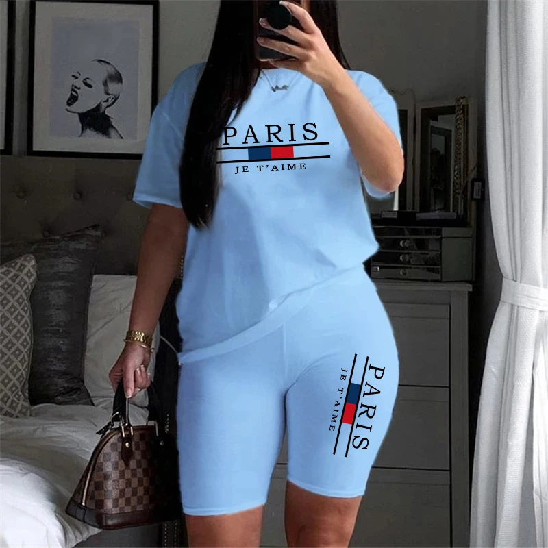 女性 Tシャツ新しい品質カジュアル女性服夏ツーピースセット  - Quality Summer Clothing のレビューと価格