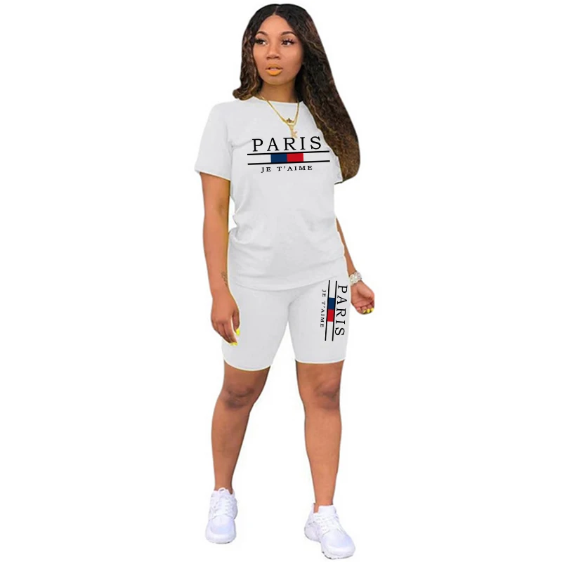 女性 Tシャツ新しい品質カジュアル女性服夏ツーピースセット  - Quality Summer Clothing のレビューと価格