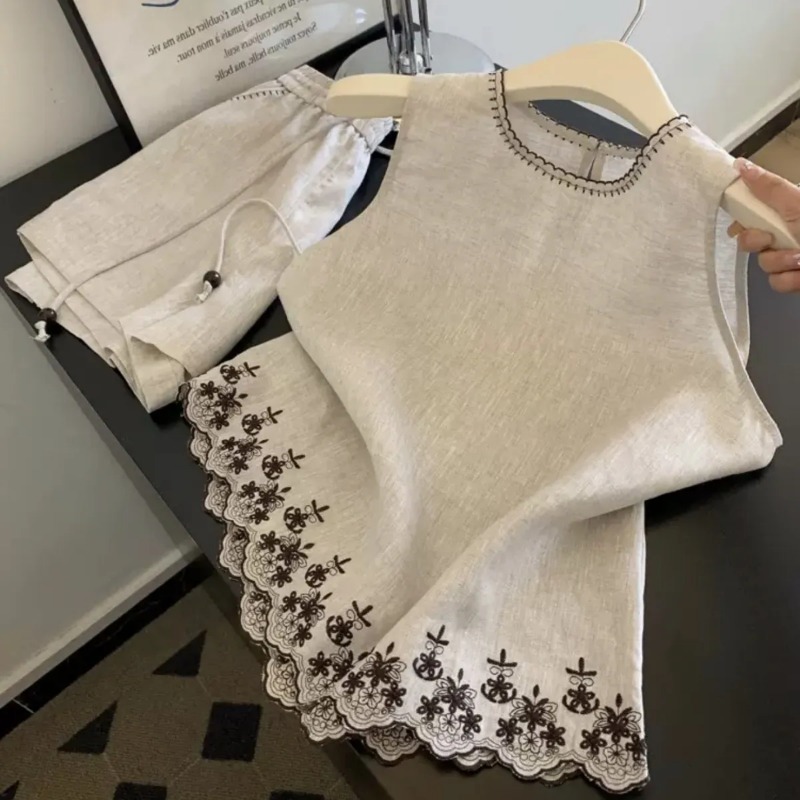 シンプルなオールドマネースタイルの綿麻ヘビーインダストリー刺 - Summer Clothing Linen のレビューと価格
