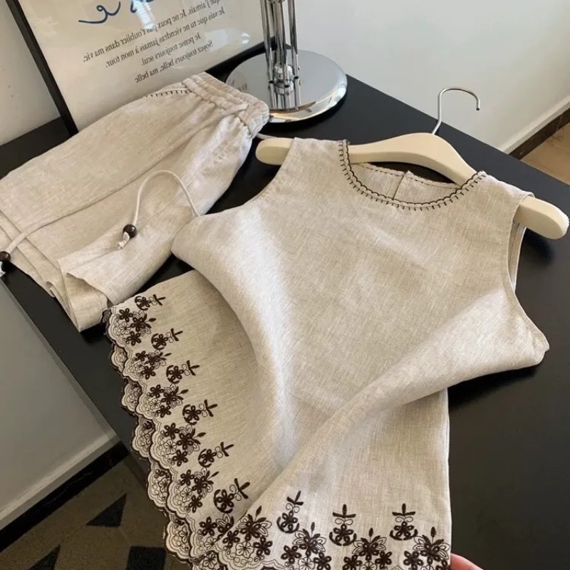 シンプルなオールドマネースタイルの綿麻ヘビーインダストリー刺 - Summer Clothing Linen のレビューと価格