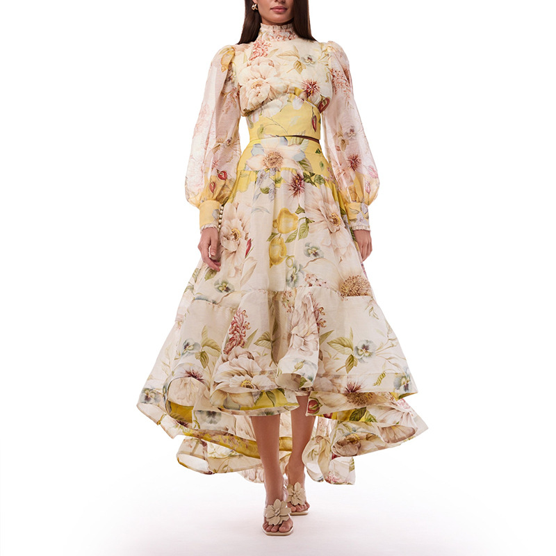 夏の花柄プリントホリデー2ピースセットスタンドカラー長袖トッ - Summer Clothing Holiday のレビューと価格