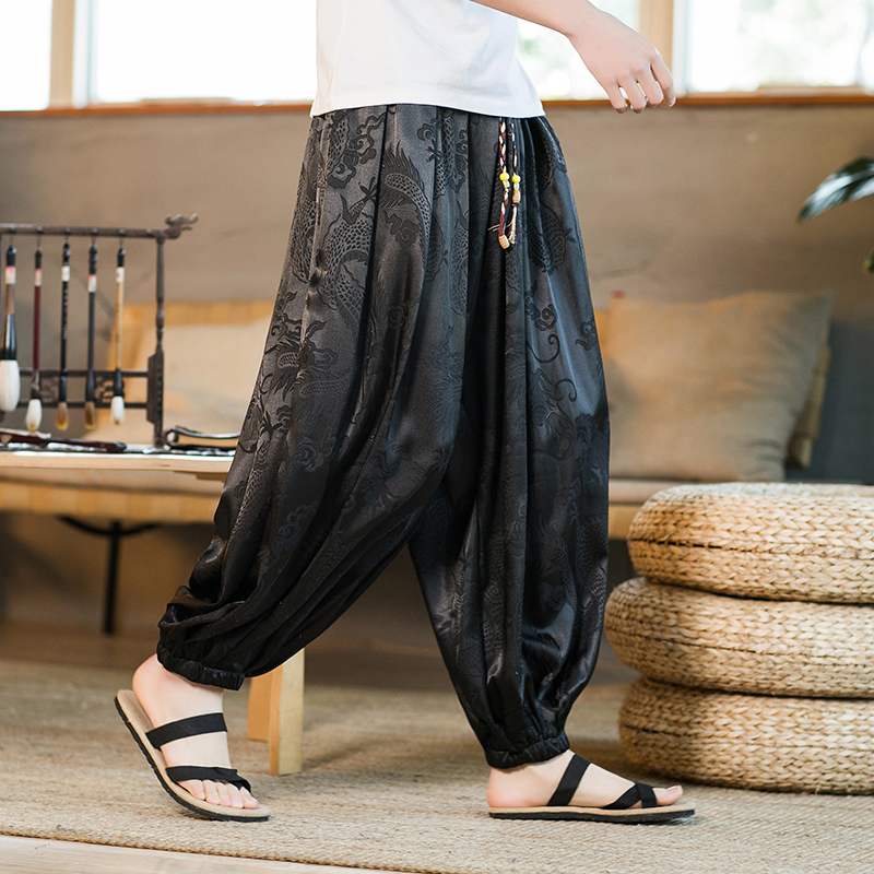 メンズワイドレッグパンツ 夏用アイスシルク 軽量薄手 中華風 - Summer Light Clothing のレビューと価格