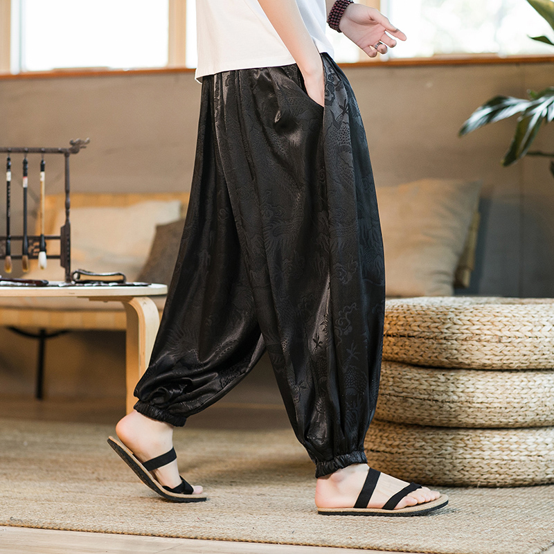 メンズワイドレッグパンツ 夏用アイスシルク 軽量薄手 中華風 - Summer Light Clothing のレビューと価格