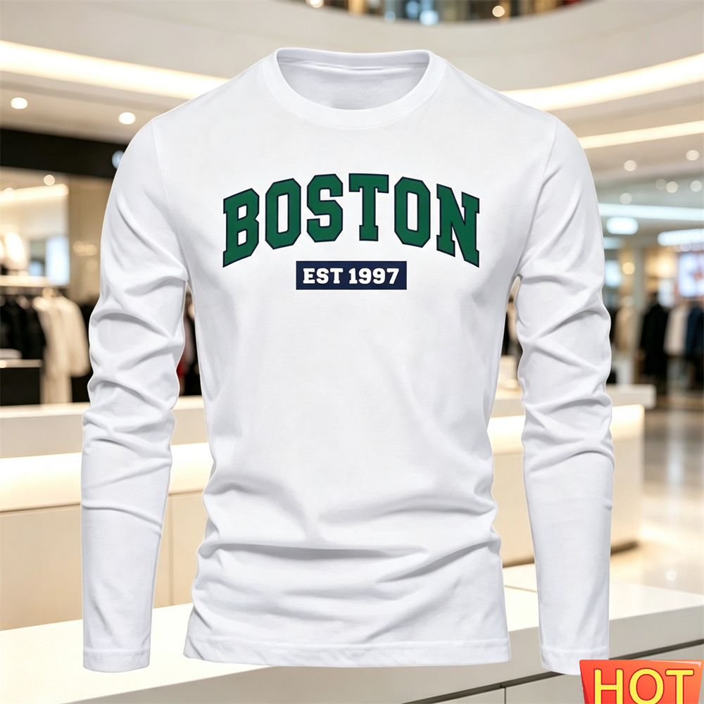 秋夏メンズ長袖 Tシャツレターパターンラウンドネック Tシャ - Summer Clothing Guys のレビューと価格