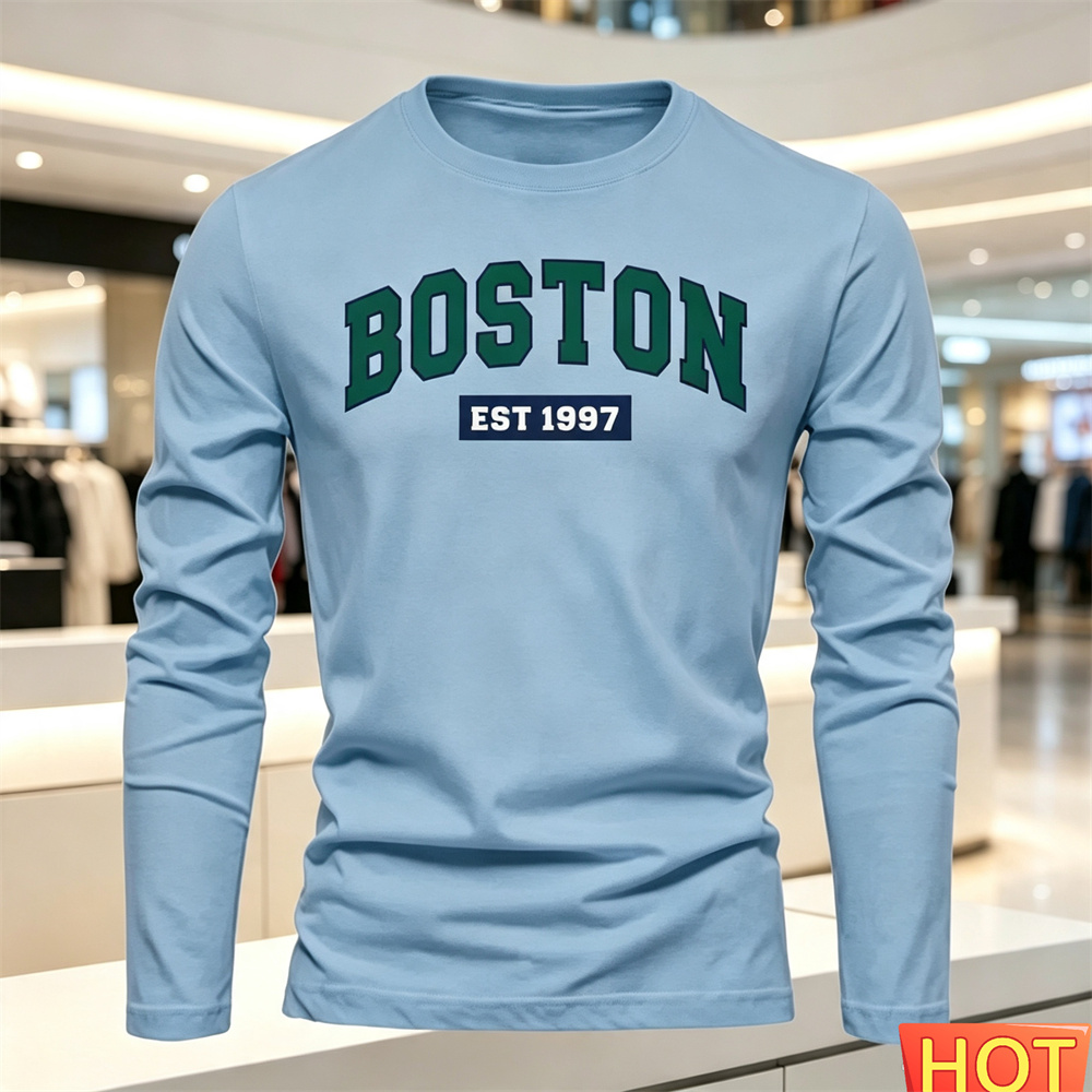 秋夏メンズ長袖 Tシャツレターパターンラウンドネック Tシャ - Summer Clothing Guys のレビューと価格